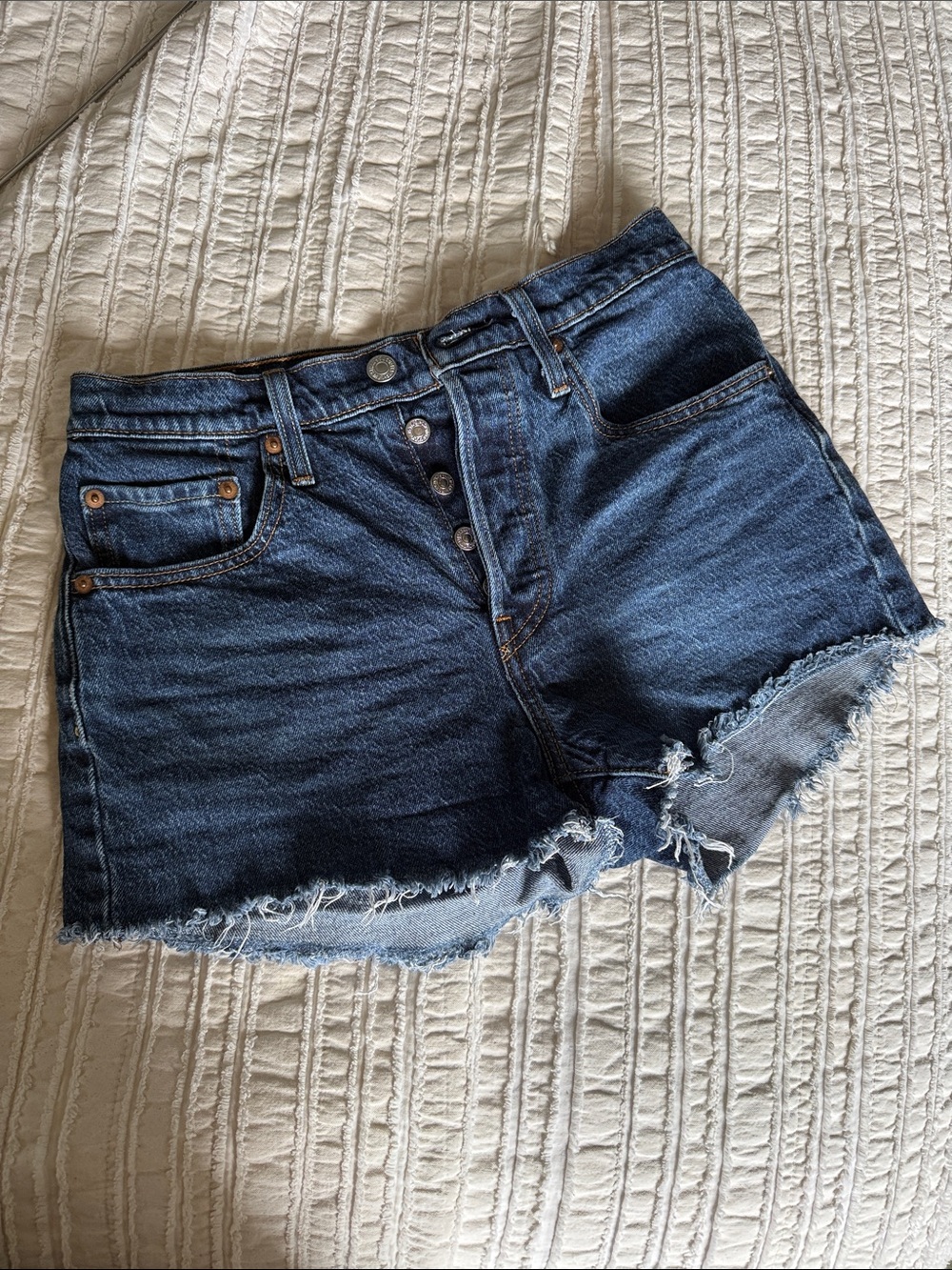 Women’s Levi's 501 Dark Blue Denim Frayed Hem Cutoff Shorts